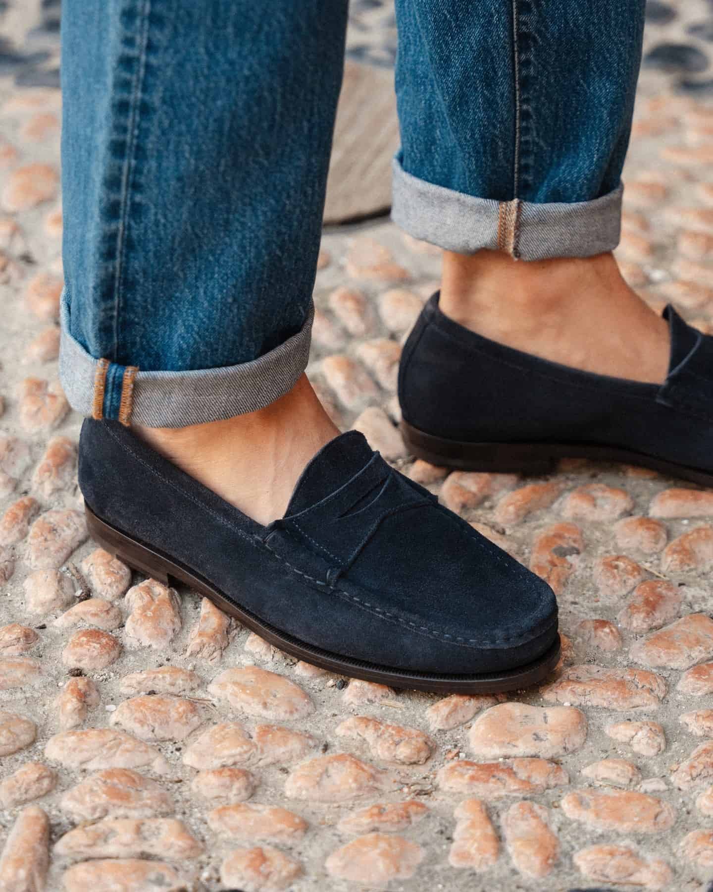 wearing a pair of nostro penny loafers by velasca