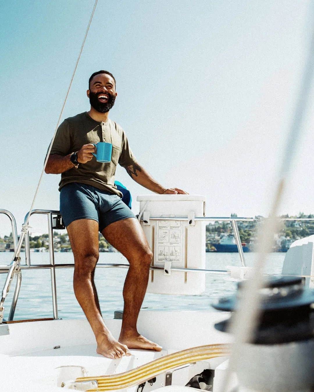 enjoying a drink on a boat