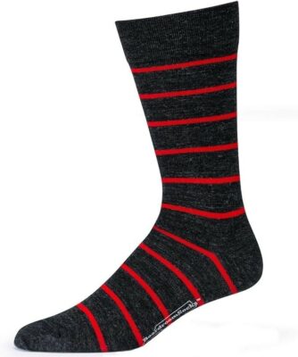 Boardroom Socks Red and Charcoal Striped Merino Wool Mid Calf Dress Socks