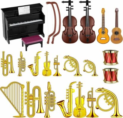 Civaner 24 Pieces Dollhouse Musical Instruments