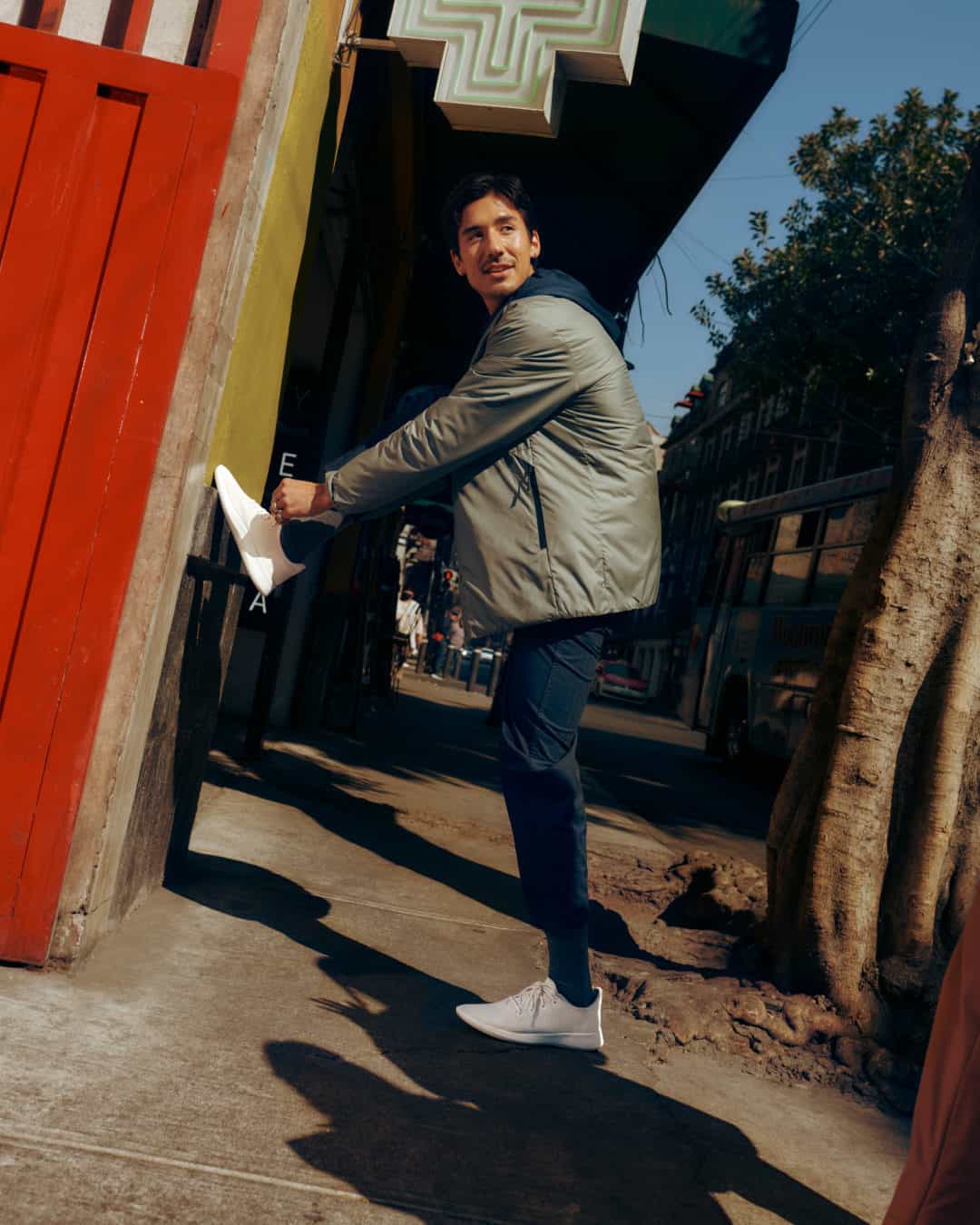 man tying his shoelace