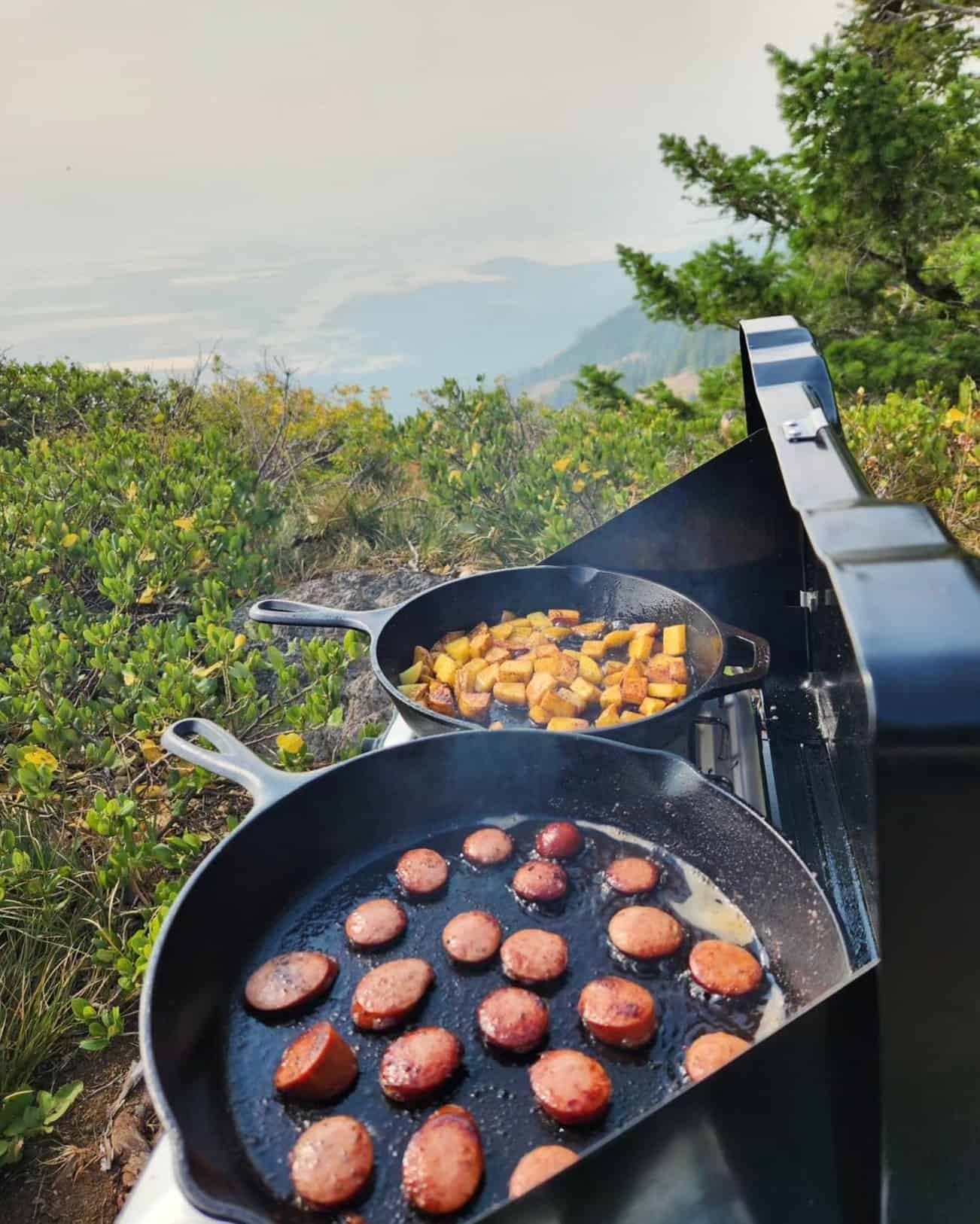 cooking outdoors with a view