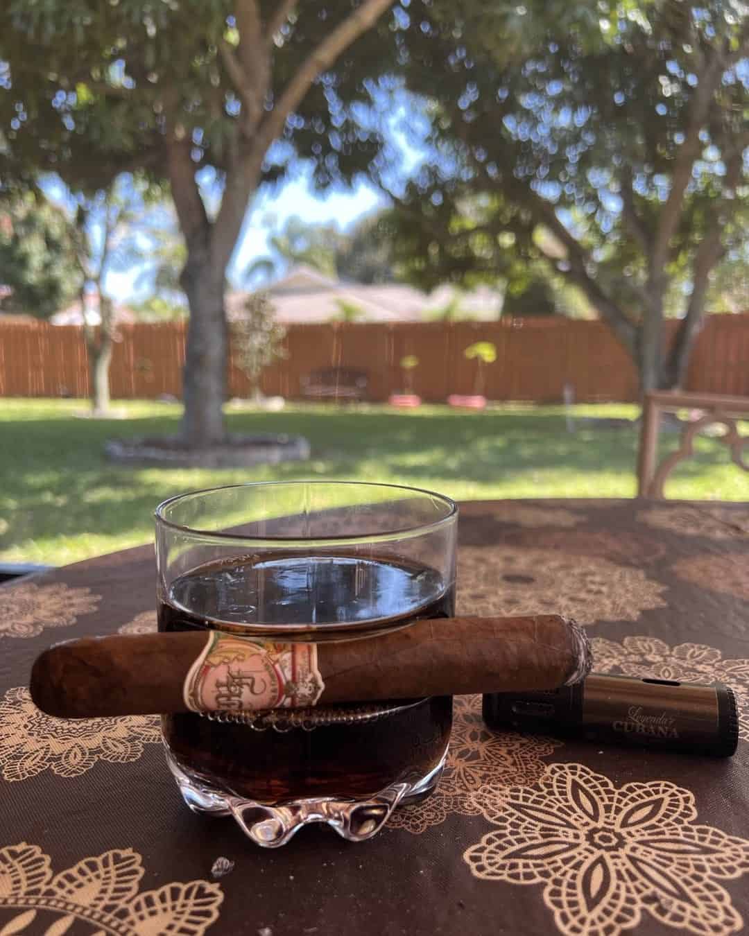 drinking glass with a cigar holder