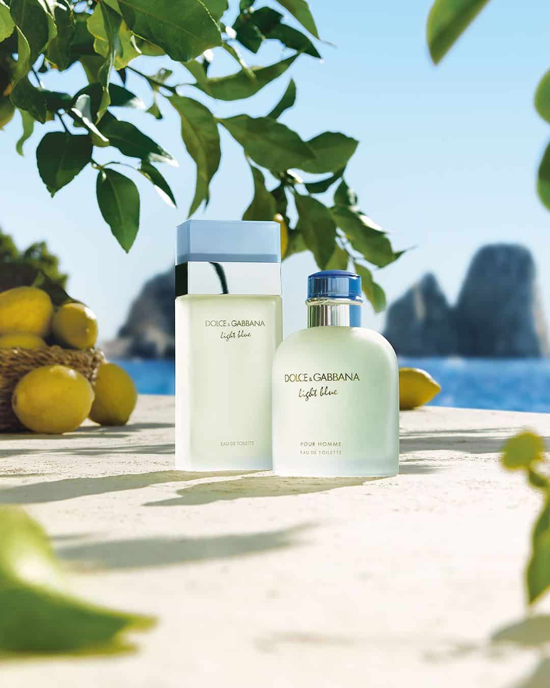 bottles of light blue colognes by dolce and gabbana