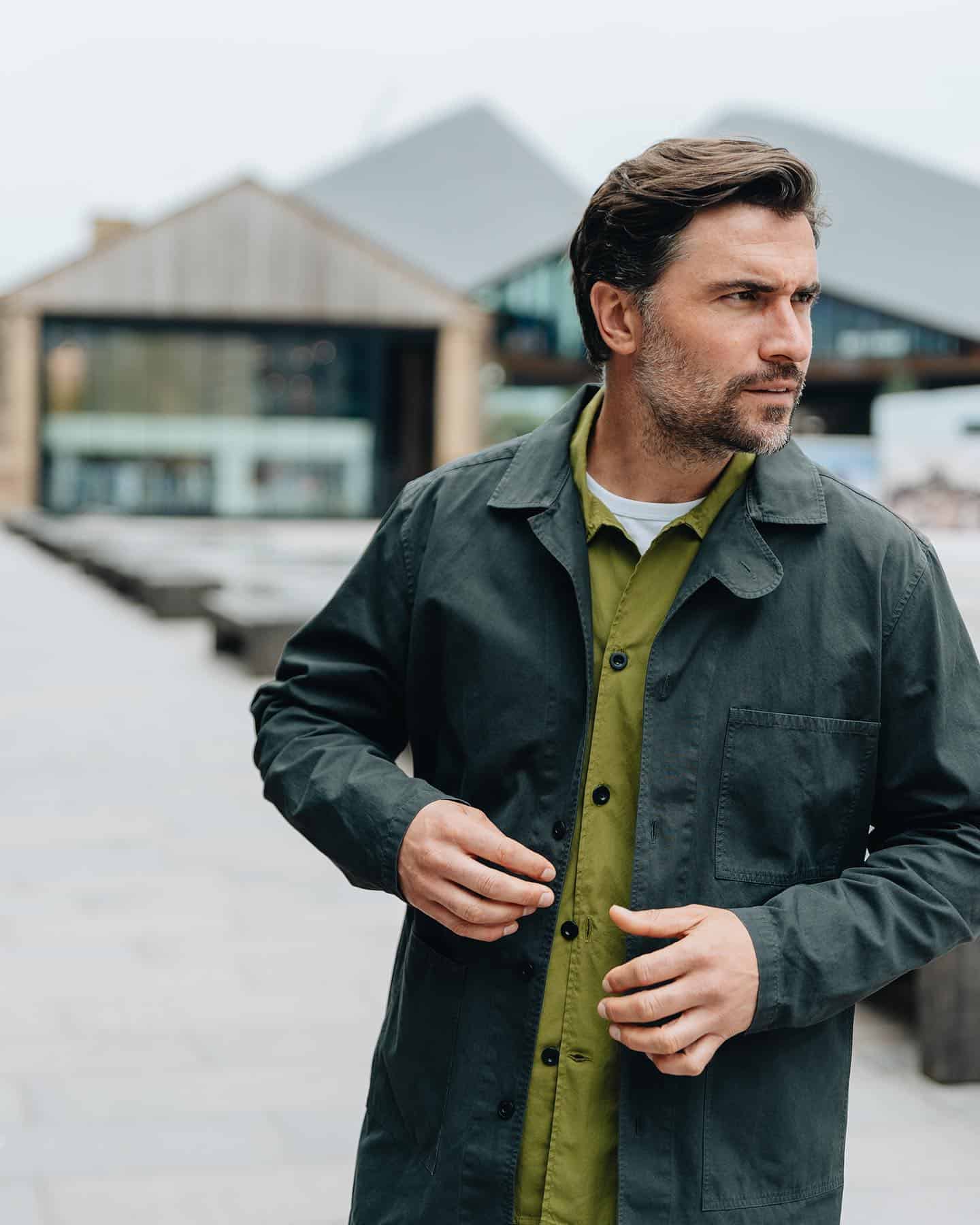 man wearing the atelier overshirt by form and thread