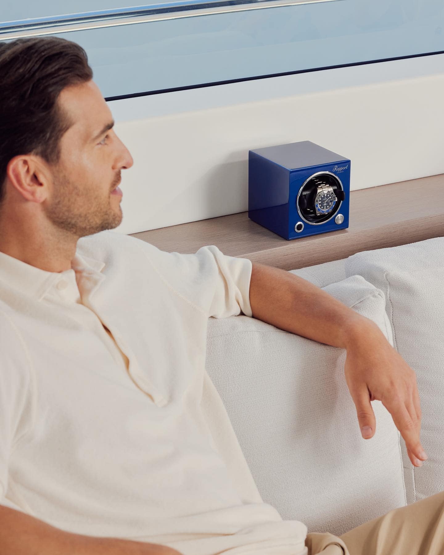 a blue watch winder by rapport london