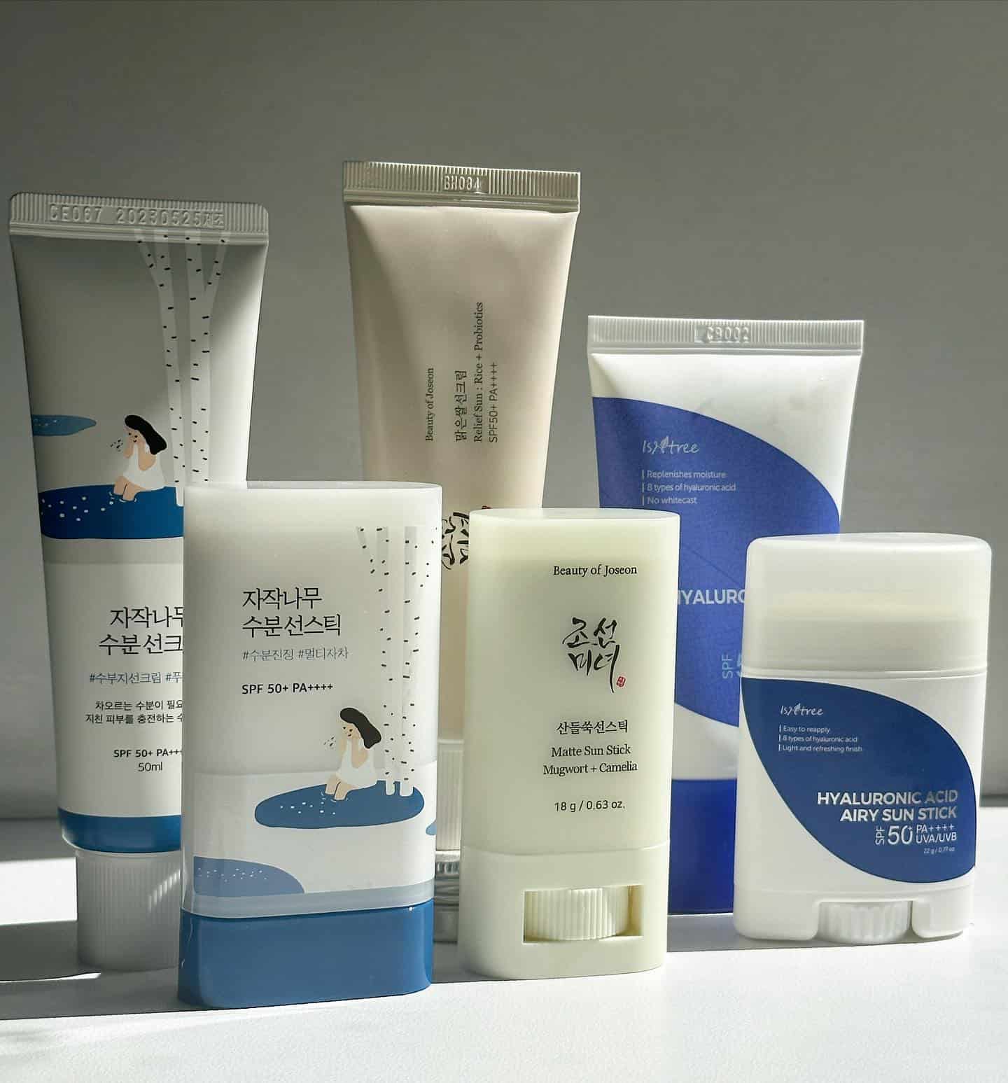 a collection of korean sunscreens