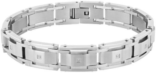 The Stainless Steel Link Bracelet with White Diamonds