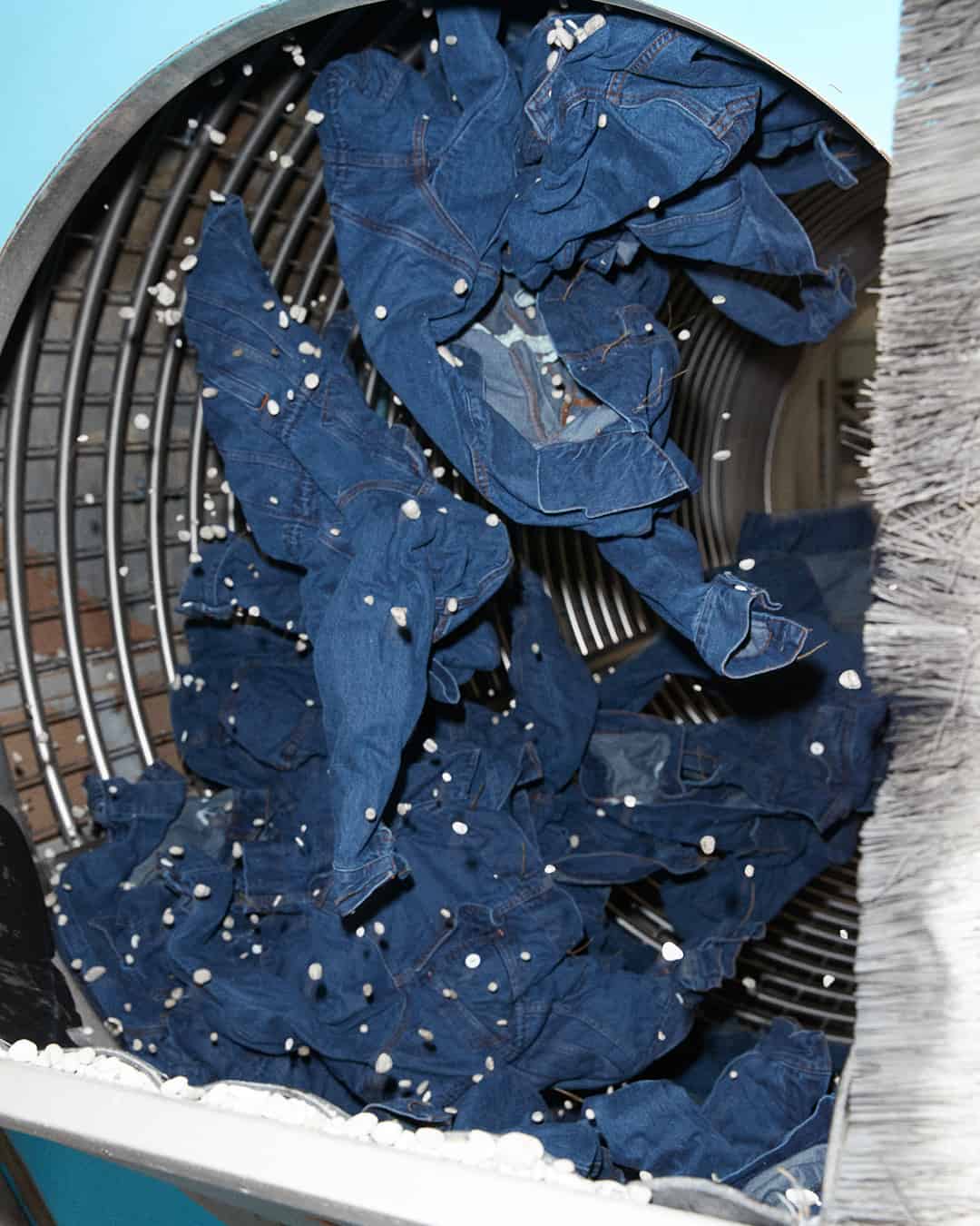 denim jackets being stone washed