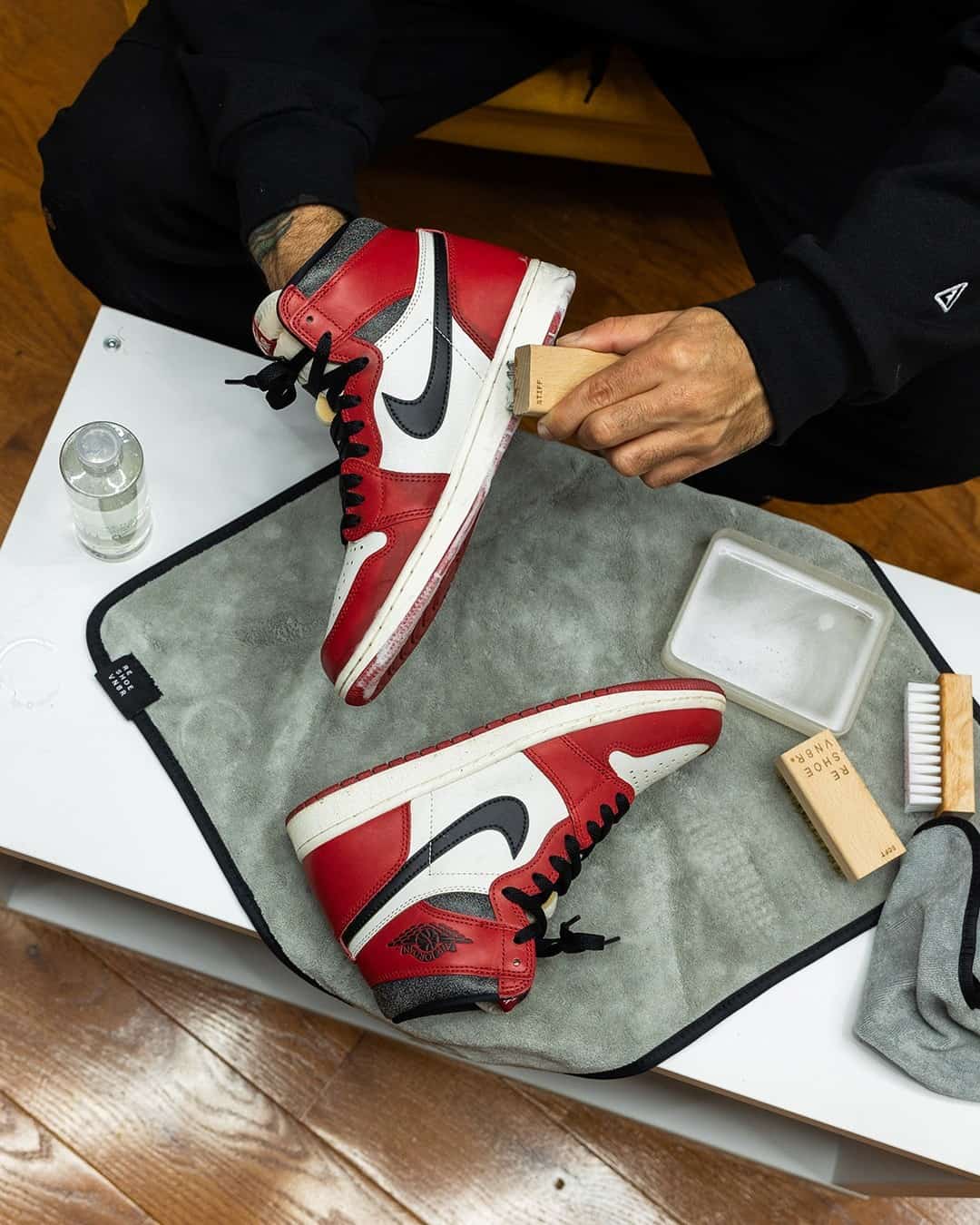 cleaning a pair of jordans