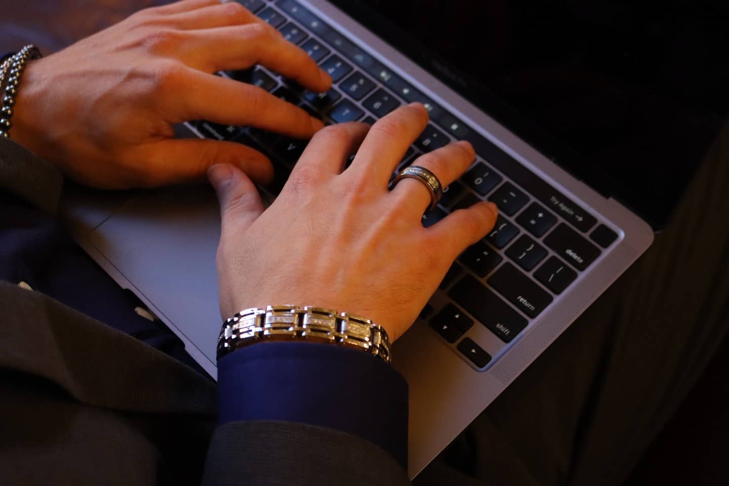 typing in a laptop