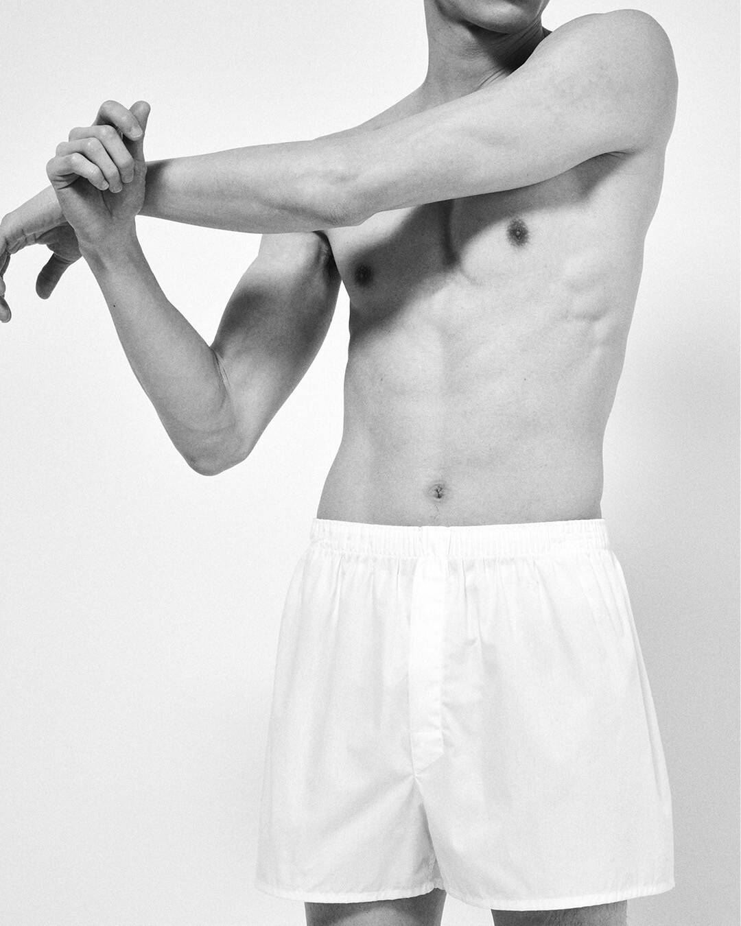 man wearing the sunspel boxer shorts