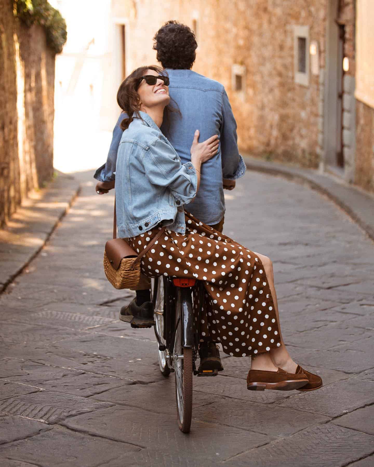 couples sharing a bicycle ride