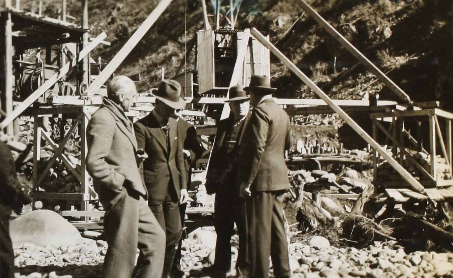 State Electricity Commission, Group of Four Men at Construction Site, Victoria, May 1940