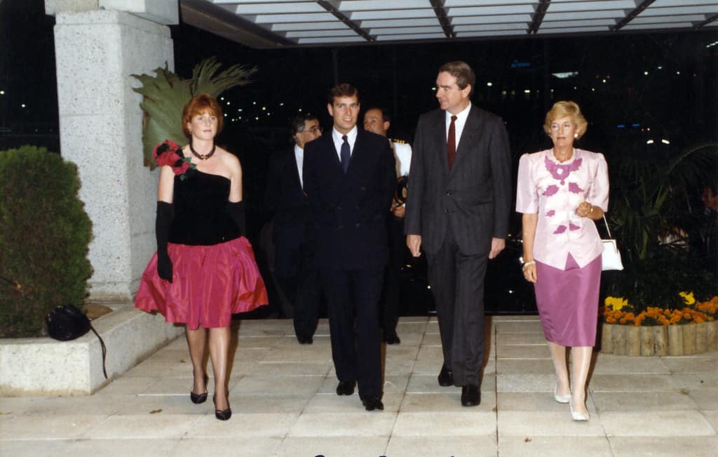 HRH Prince Andrew, The Duke of York, and HRH The Duchess of York with Mike Ahern, Premier of Queensland, and Mrs Ahern at Parliament House, Brisbane City, October 1988