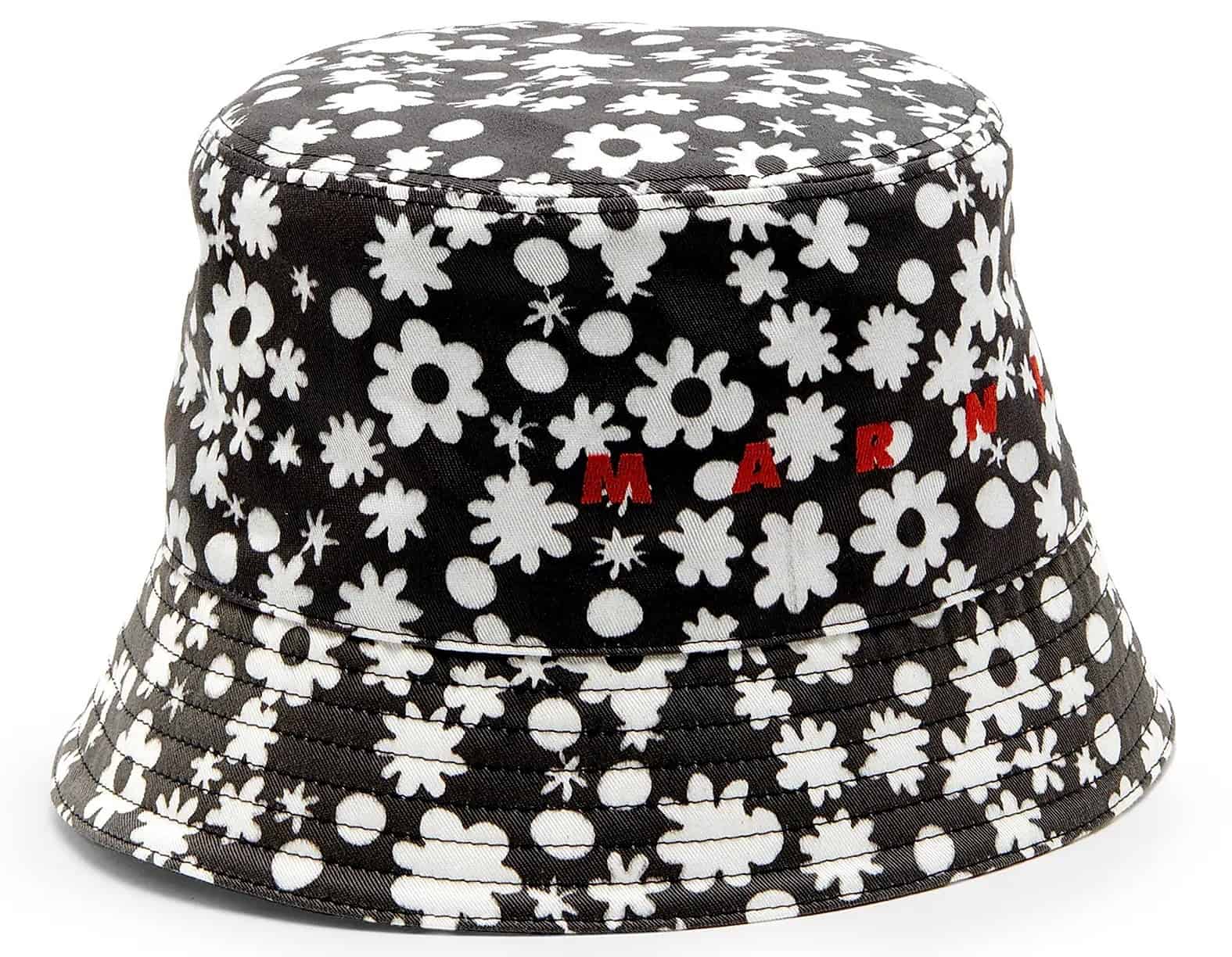 Marni Cotton bucket hat with black and white Pop Fields motif
