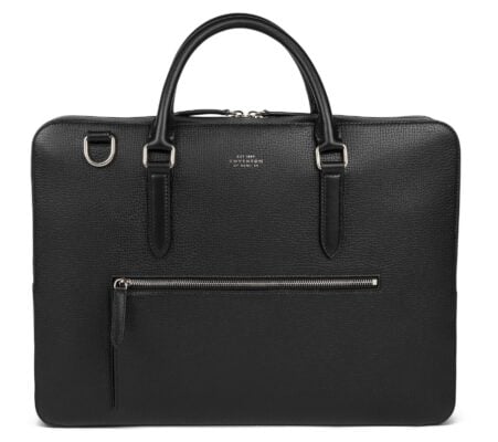 Smythson Black Slim Briefcase with Zip Front in Ludlow