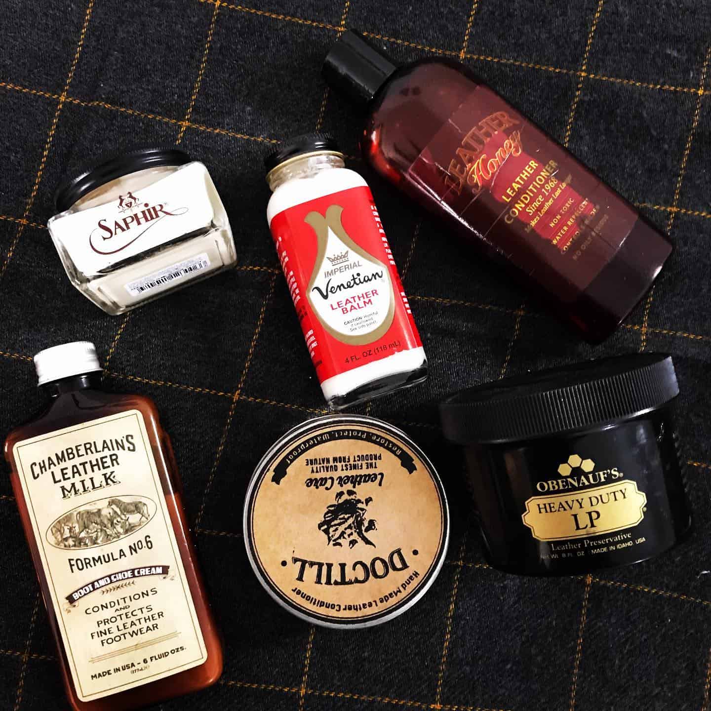 a collection of leather shoe care essentials