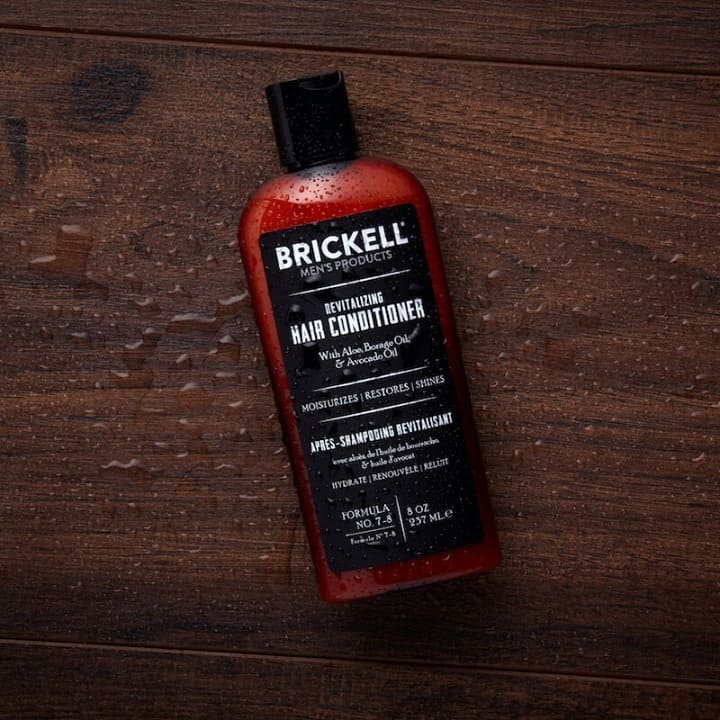 a bottle of brickell hair conditioner
