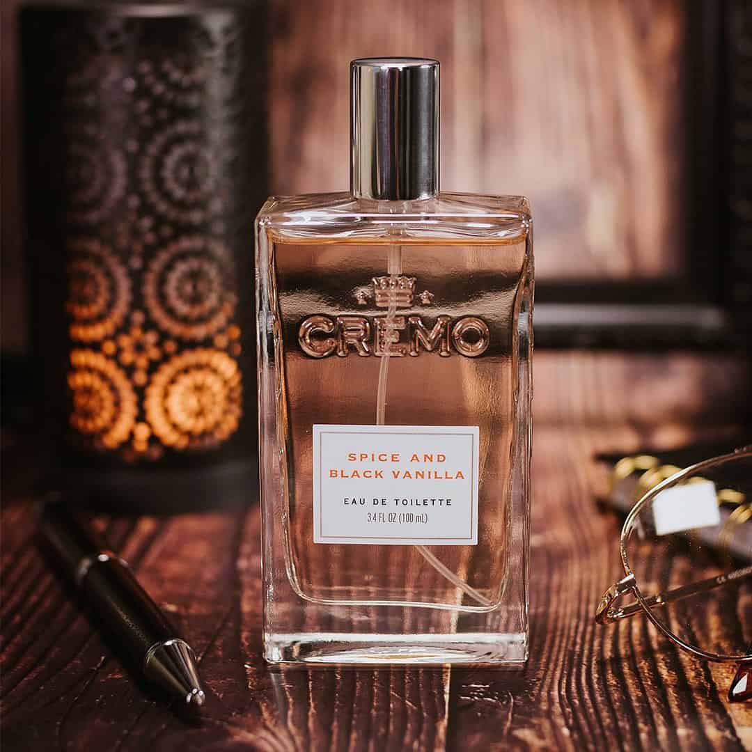a bottle of spice and black vanilla cologne by cremo