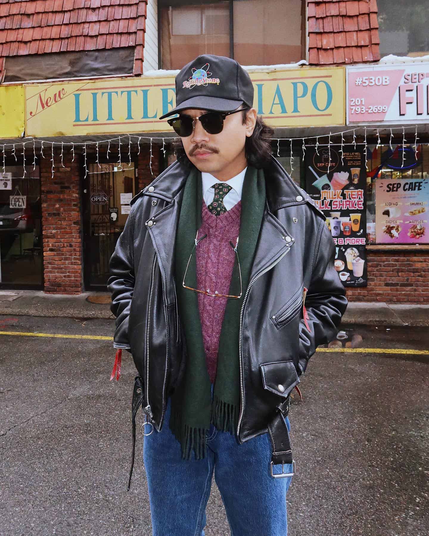 man wearing a leather jacket