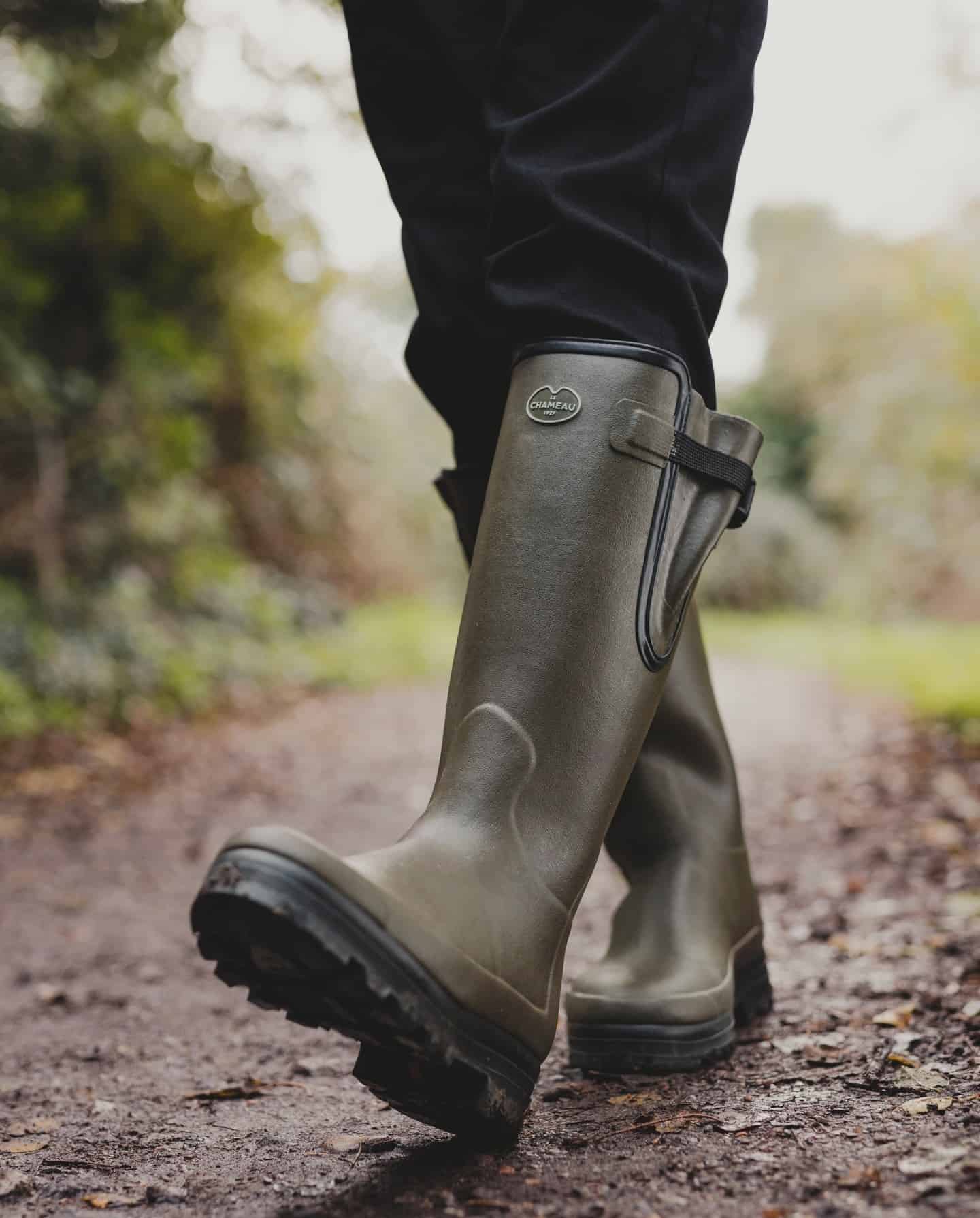 man in a le chameau wellington boots