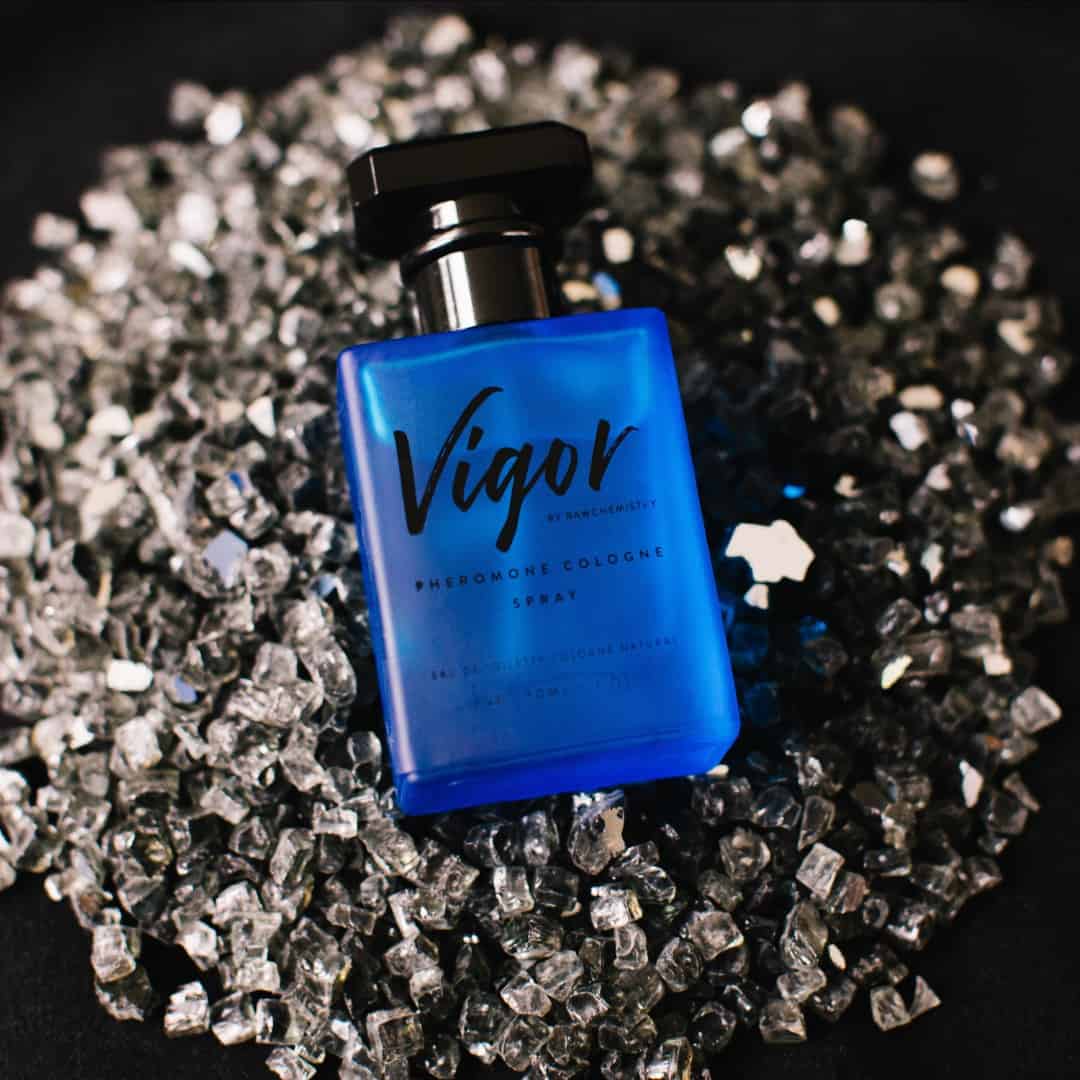 a bottle of vigor pheromone cologne by rawchemistry