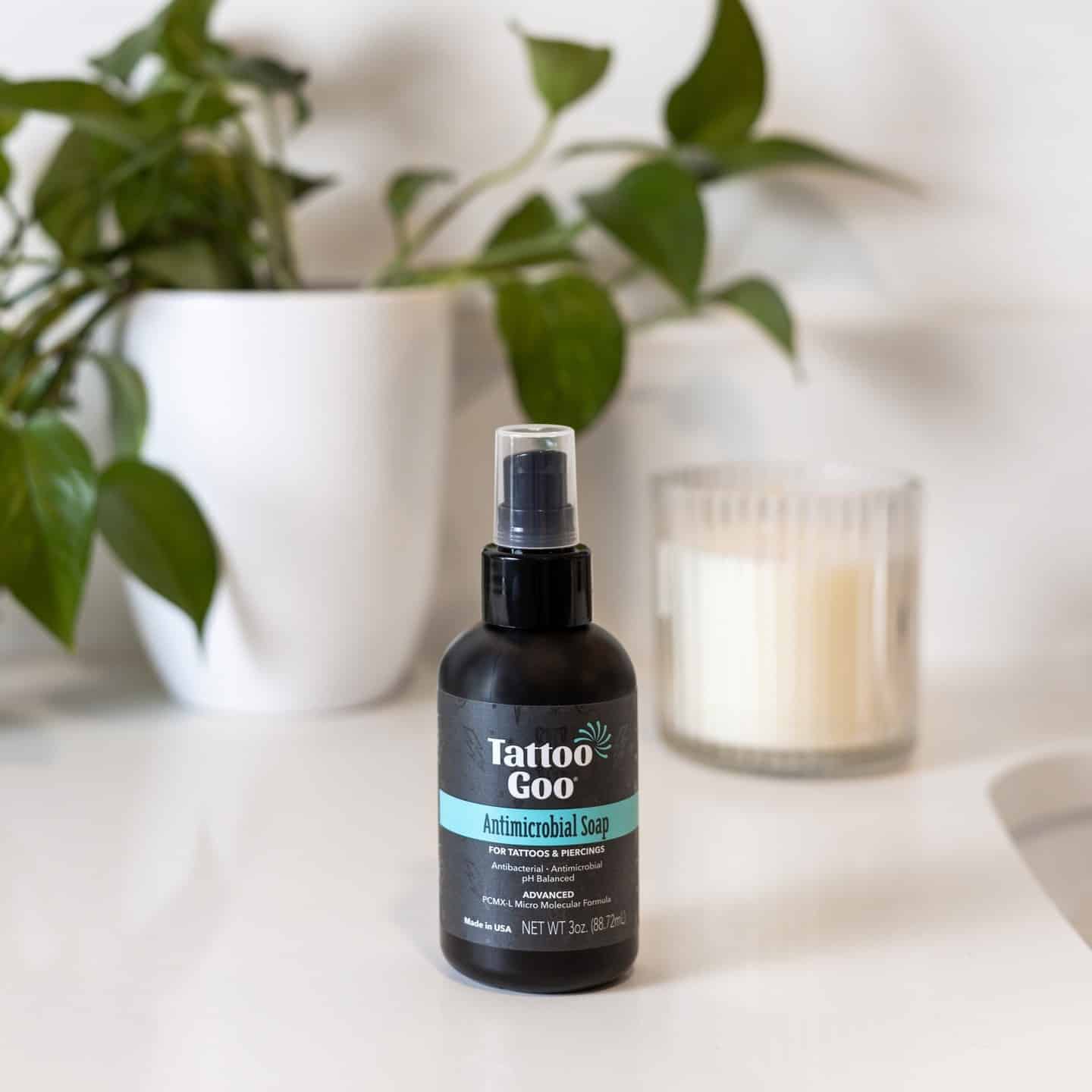 a bottle of tattoogoo antimicrobial soap