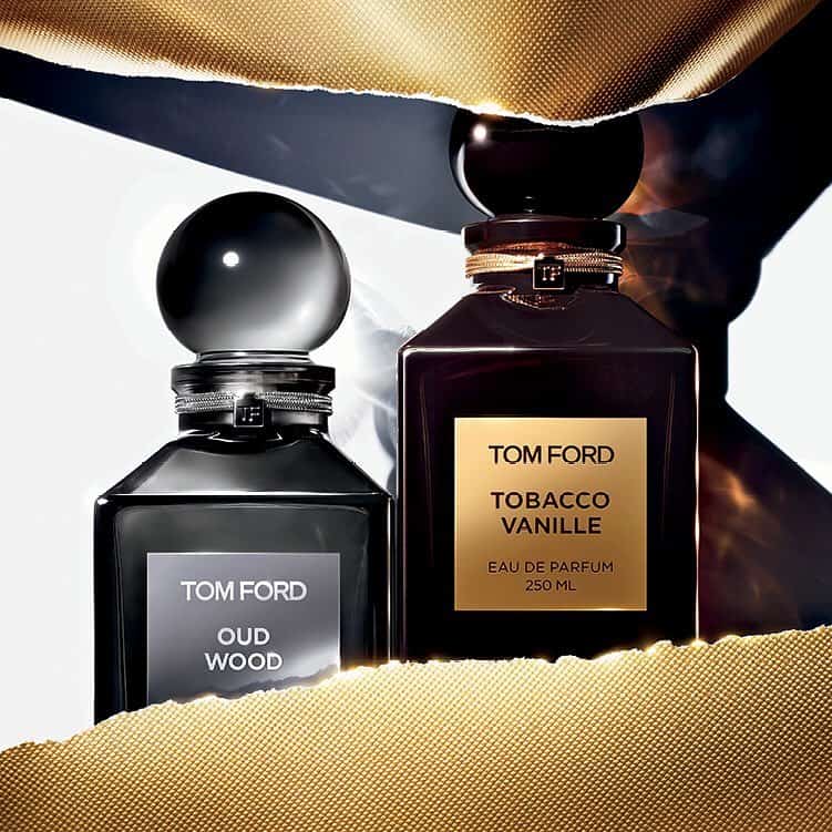bottles of tom ford oud wood and tobacco vanille