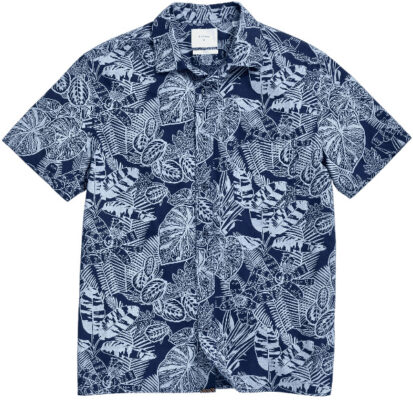 Billy Reid Indigo Botanical Treme Block Shirt