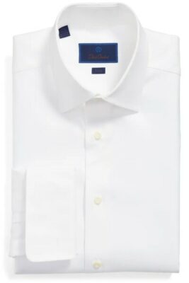David Donahue Trim Fit Micro Bird’s Eye French Cuff Dress Shirt