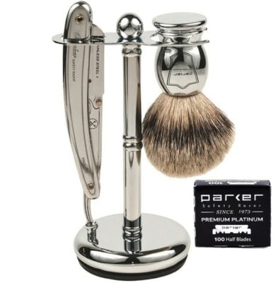 Top pick among the best straight razor shaving kits: Parker SR1 Shaving Kit