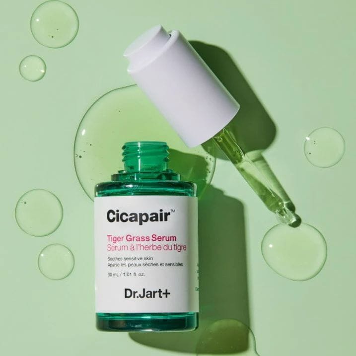 an open bottle of cicapair tiger grass serum by dr jart