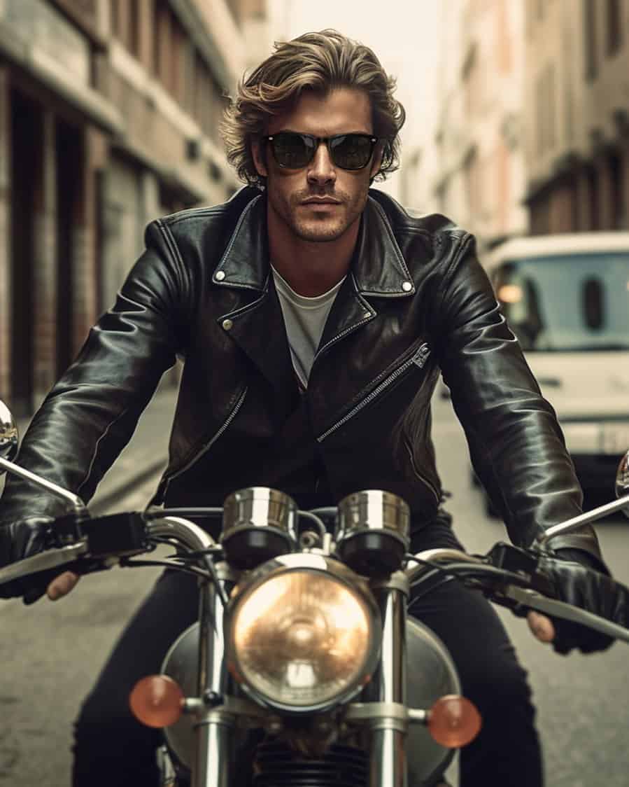 man with sunglasses riding a motorcycle