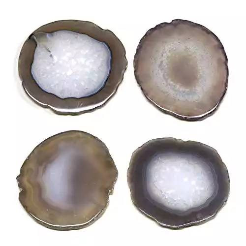 FOLKOR LIFE Natural Agate Coasters for Drinks, Geode Stone Coasters Agate Slices Set of 4 Gemstone Drinkware Bar Glass Coasters for Coffee Table, 3.5-4