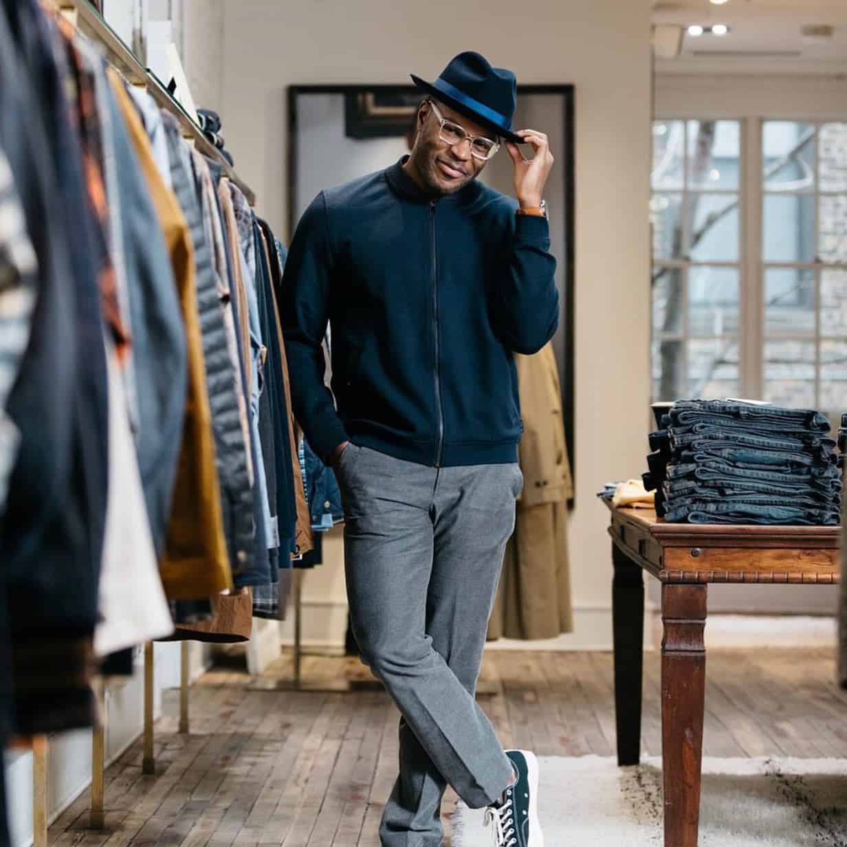 man with sunglasses wearing a fedora hat