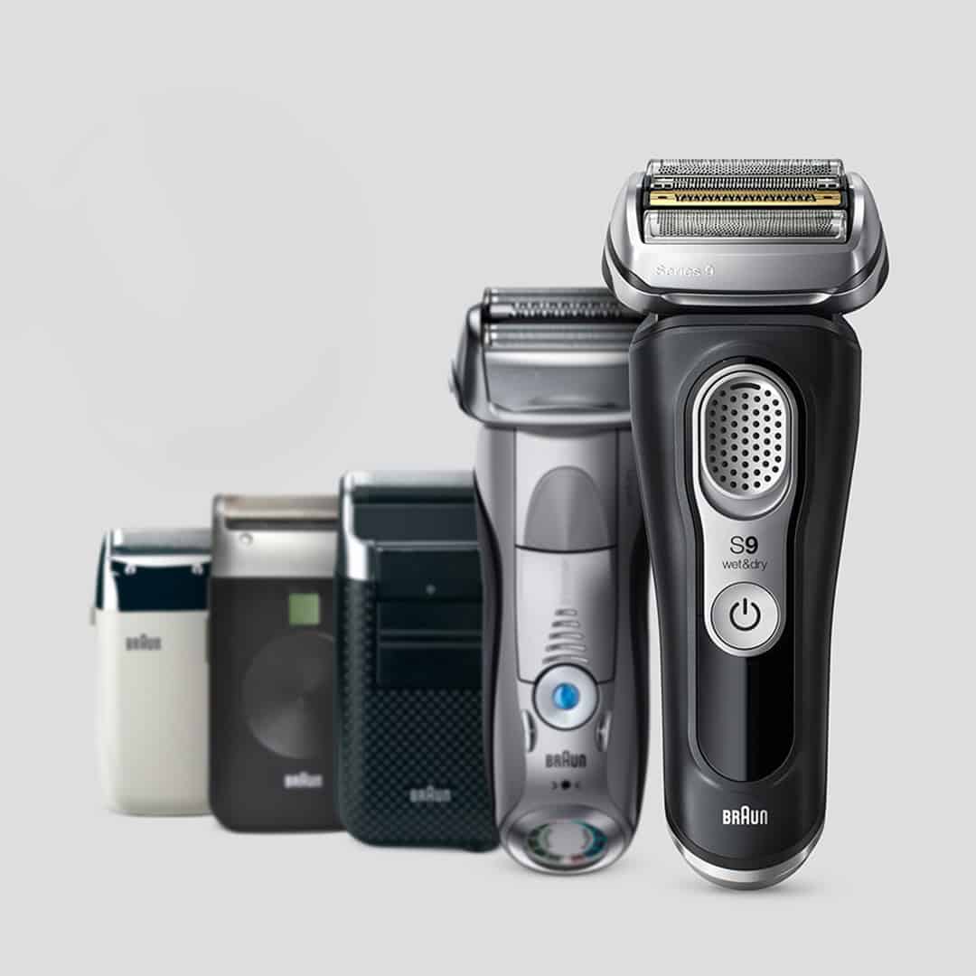 a collection of braun shavers