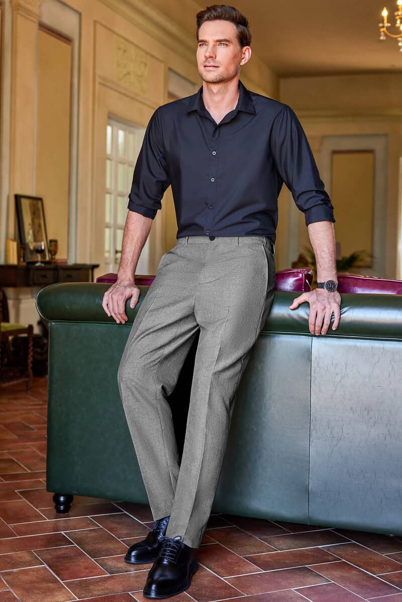 Gray Classic Fit Expandable Waist Dress Pants