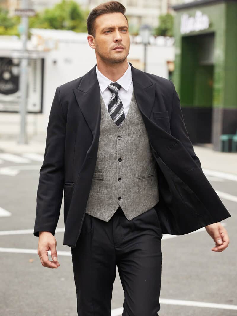Grey Casual Slim Fit Business Vest