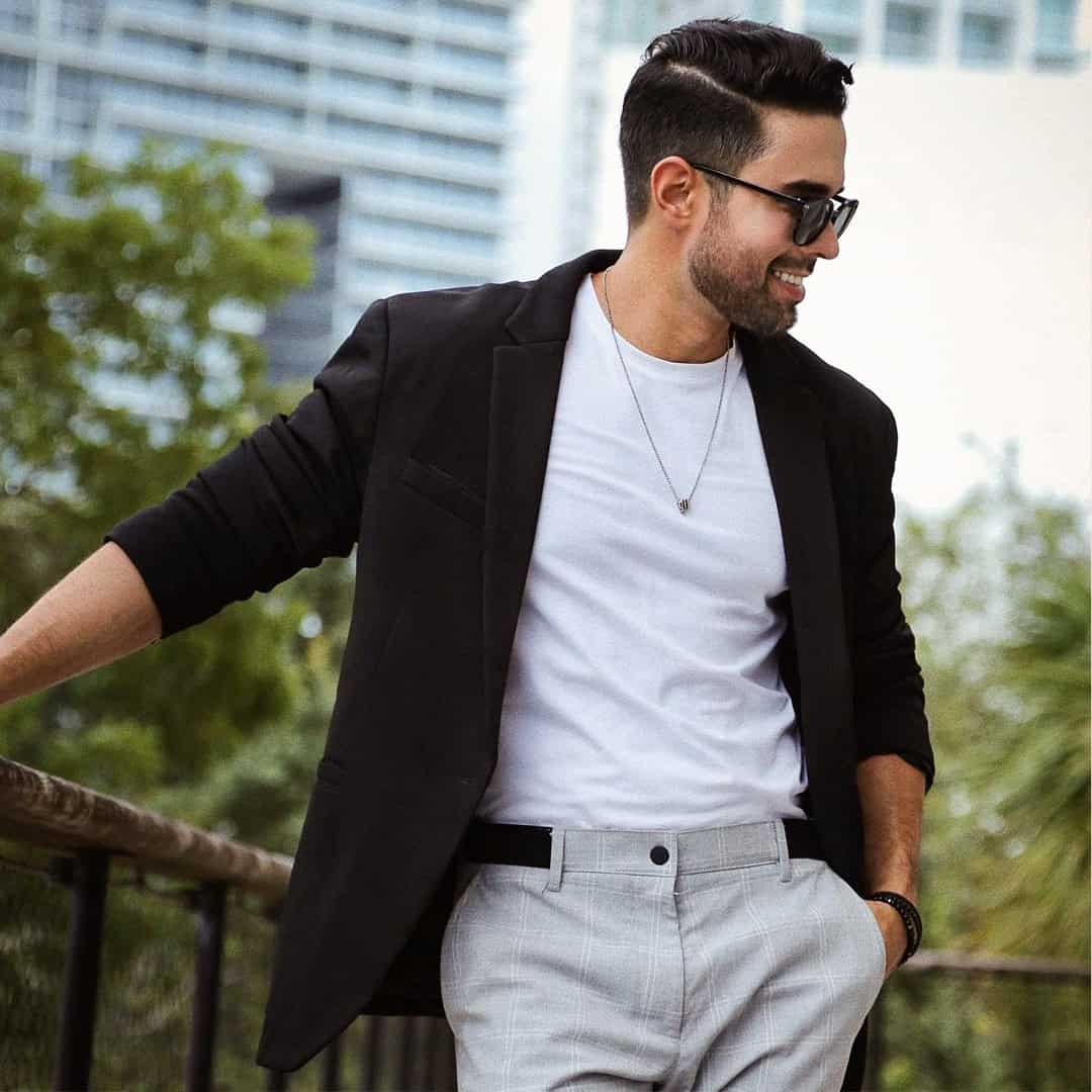man wearing a black sports coat by coofandy