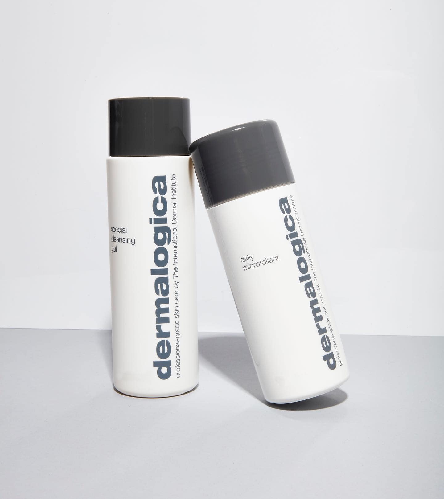 bottles of special cleansing gel and daily microfoliant by dermalogica