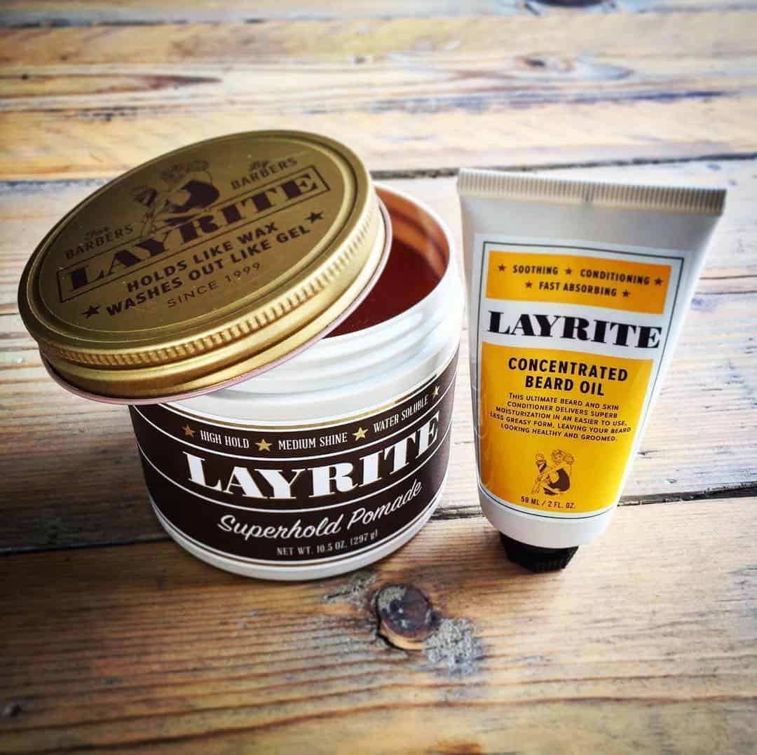 a superhold pomade and concentrated beard oil by layrite