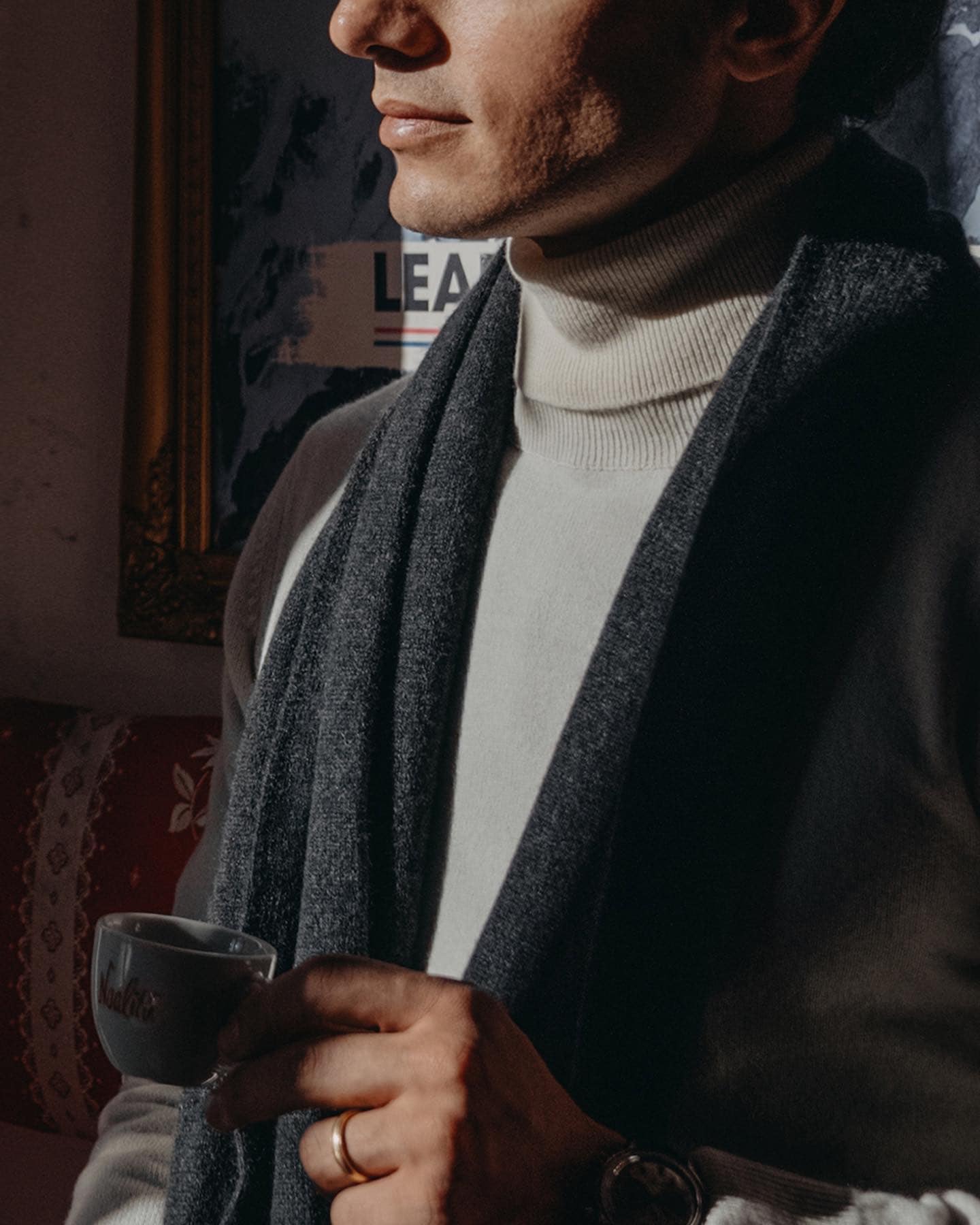 man wearing a cashmere scarf