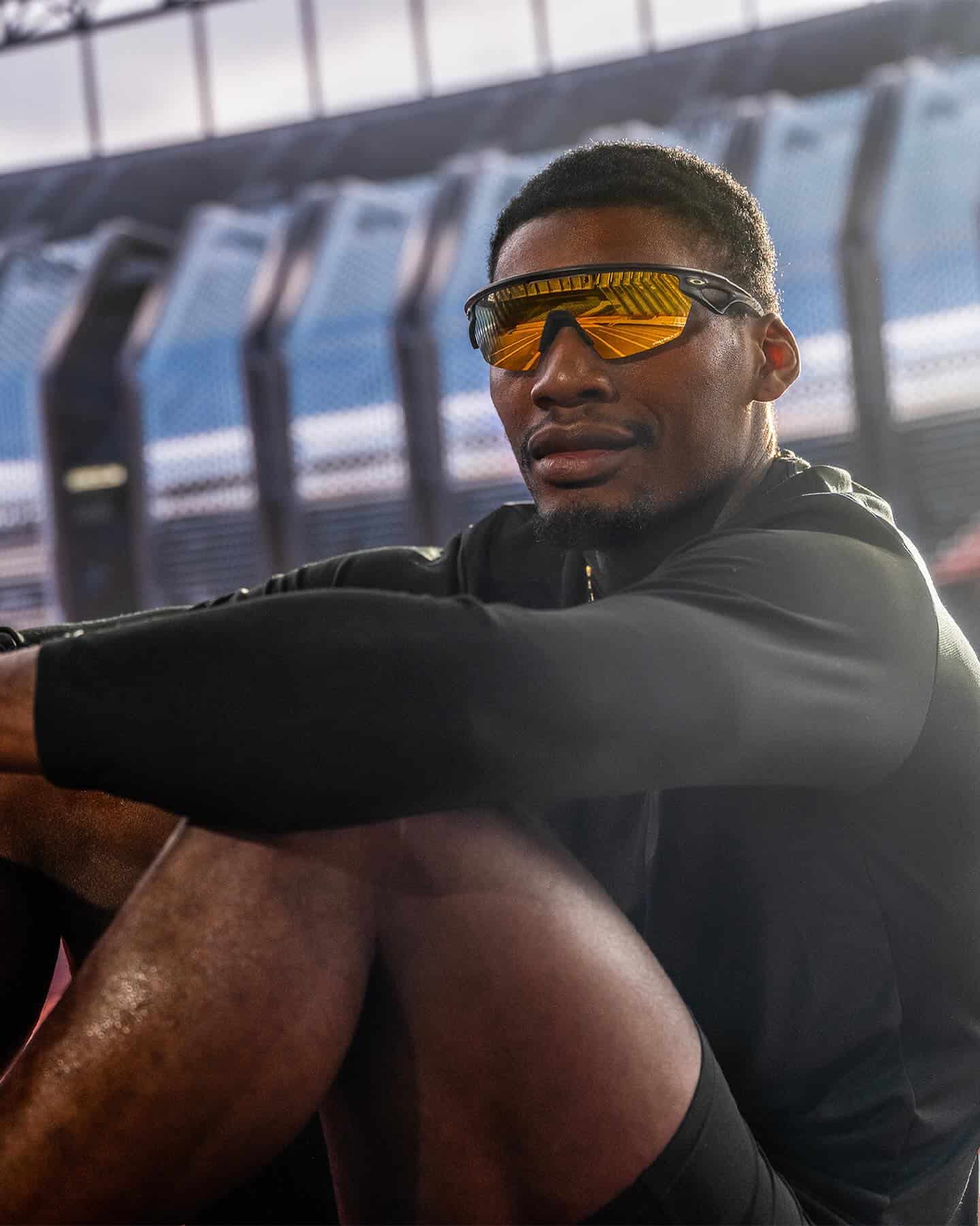 man wearing the sphaera sunglasses by oakley