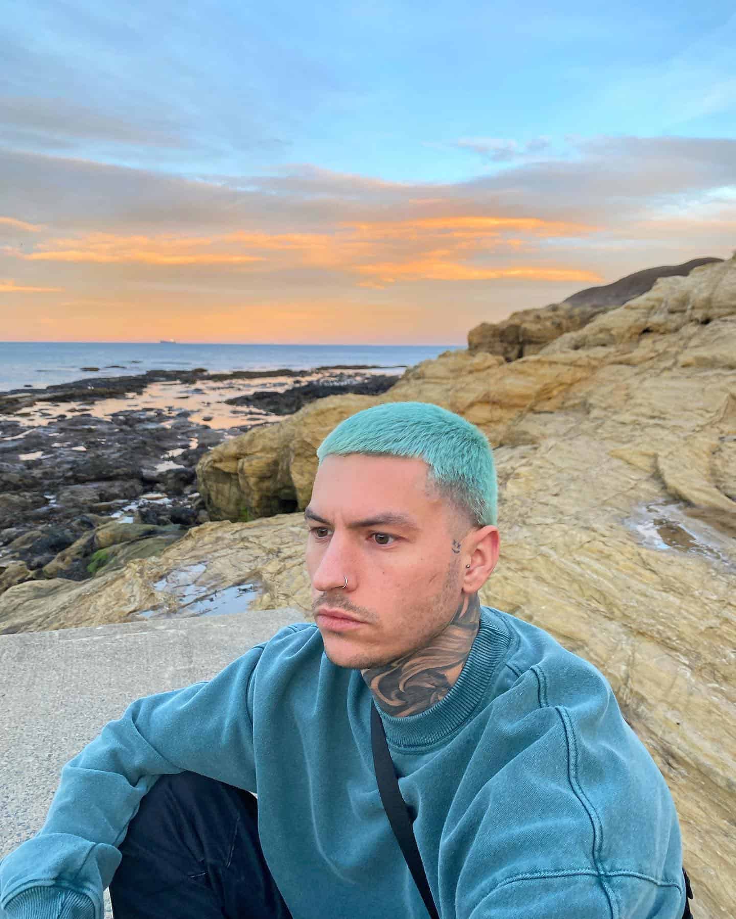 man with sky blue hair color