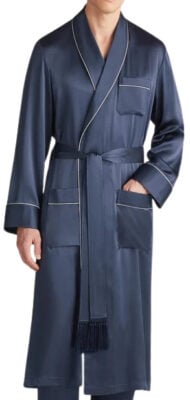 Derek Rose Mens Dressing Gown Bailey Silk Satin Navy: best silk robes for men