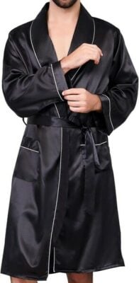 Haseil Men's Satin Robe Dragon Luxurious Silk Spa Long Sleeve House Kimono Bathrobe 