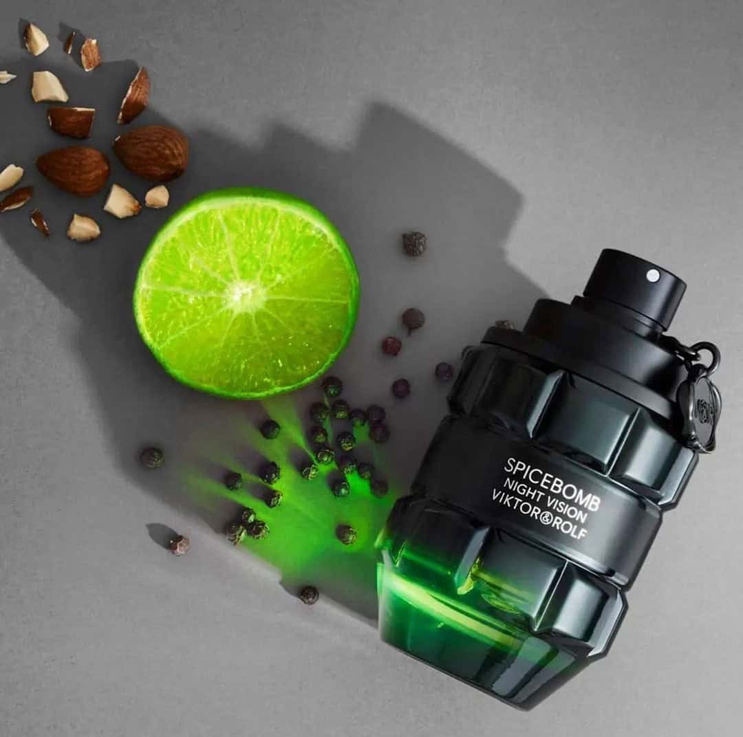a bottle of spicebomb night vision and some of it's raw ingredients