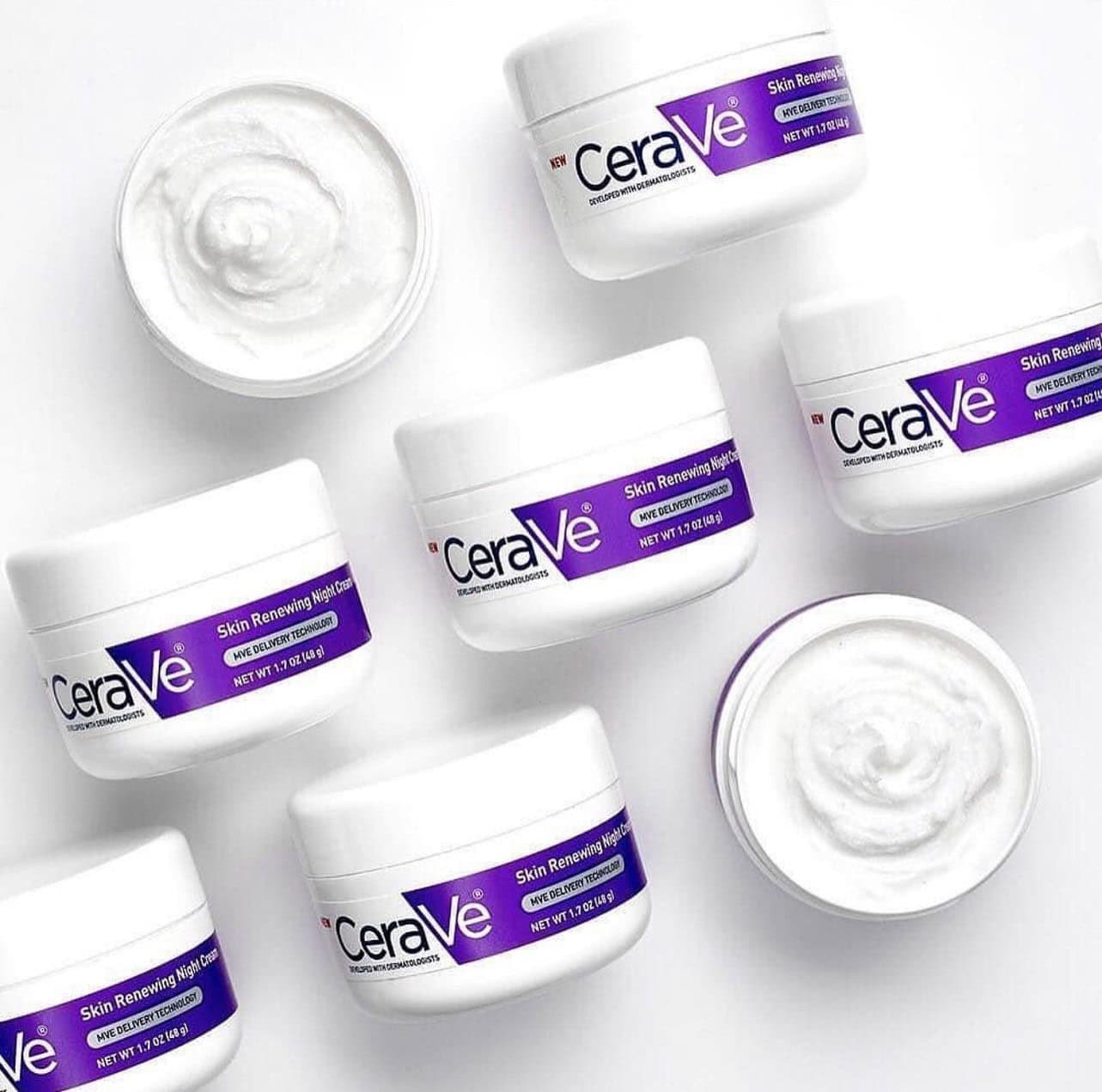 a collection of Cerave skin renewing night cream
