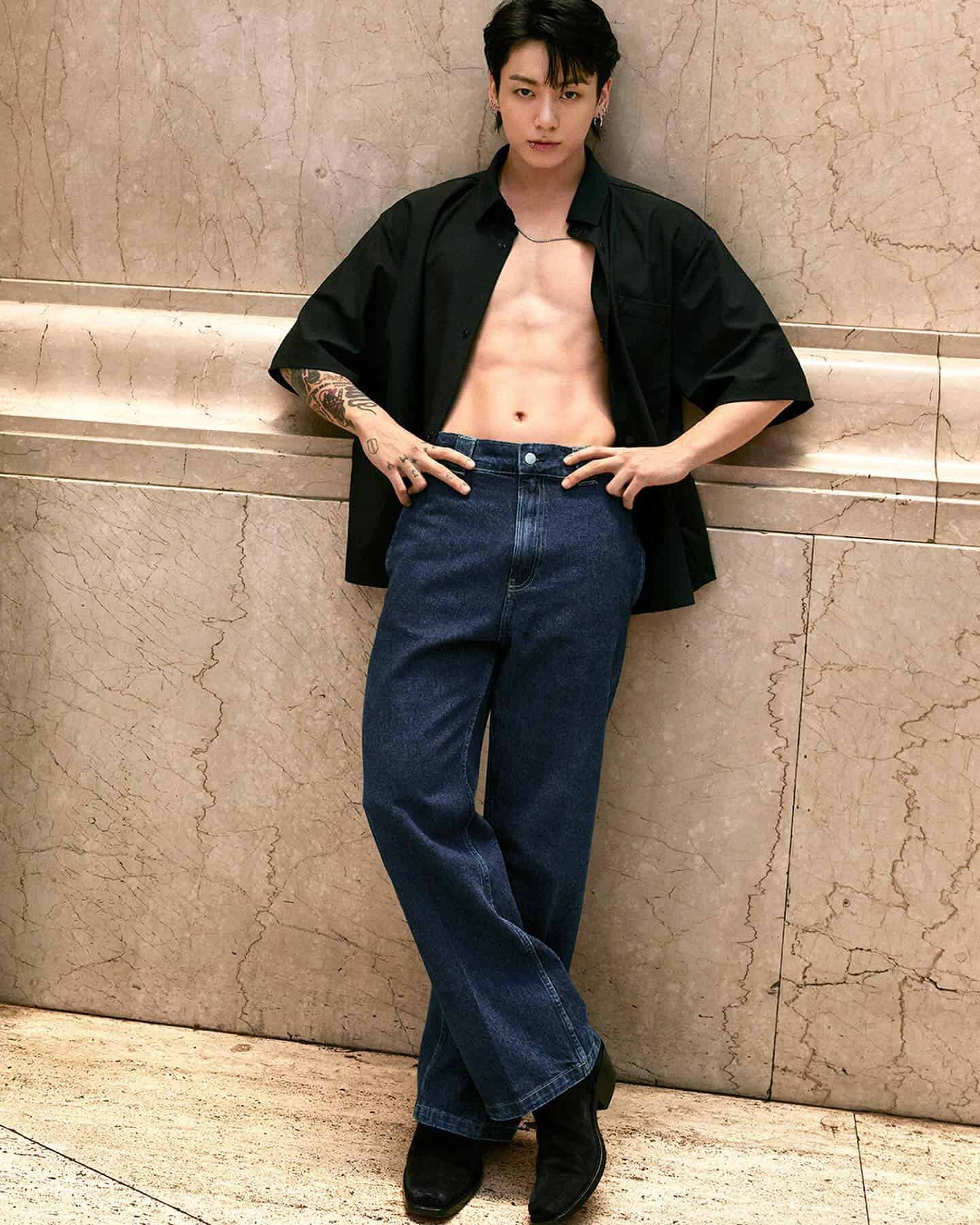 BTS singer Jung Kook wearing a pair of Calven Klein jeans